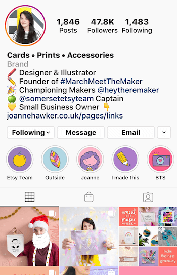 przykład bio konta biznesowego na Instagramie z emoji