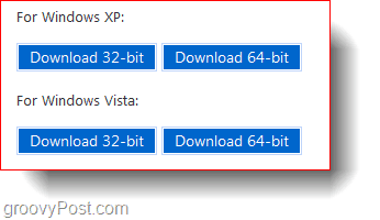 Pliki do pobrania dla systemów Windows XP i Windows Vista 32-bit i 64-bit