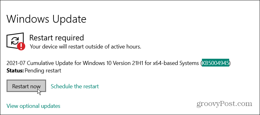uruchom ponownie awaryjną aktualizację systemu Windows 10