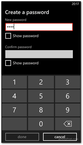 Windows Phone 8 dostosowuje hasło ustawione na ekranie blokady