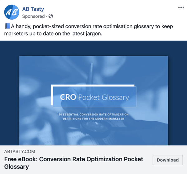 Techniki reklamowe na Facebooku, które przynoszą rezultaty, na przykład firma AB Tasty oferująca bezpłatne treści