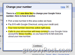 Szczegóły zmiany numeru Google Voice