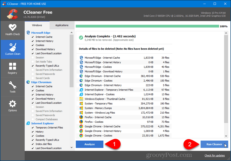 Niestandardowe czyszczenie w CCleaner