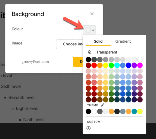 Dodanie koloru tła do wzorca slajdu w Prezentacjach Google