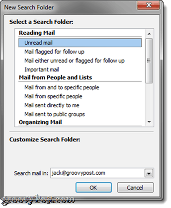 Foldery wyszukiwania programu Outlook 2010