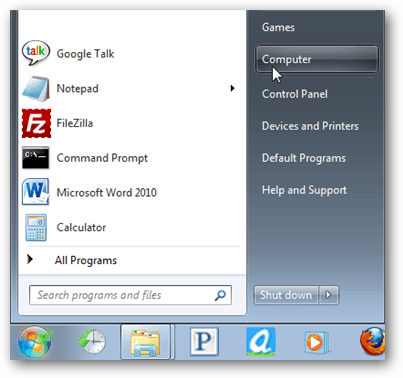 menu Start komputer z systemem Windows 7