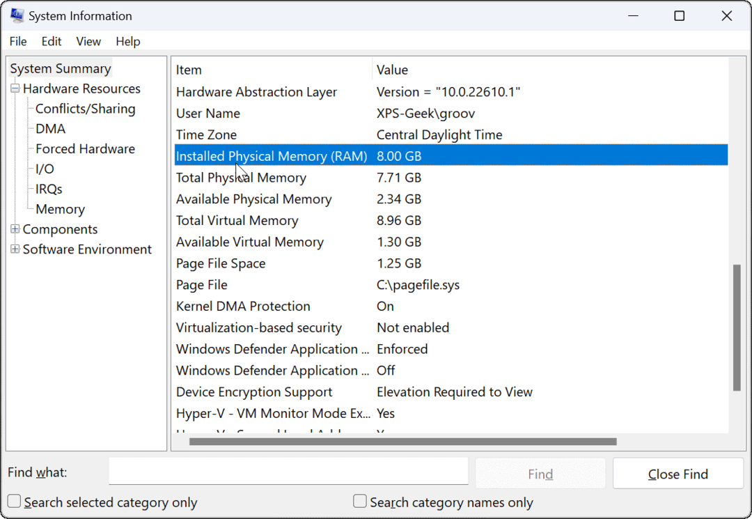 sprawdź informacje o pamięci RAM w systemie Windows 11