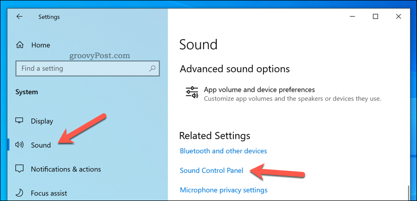 Otwórz Panel sterowania dźwiękiem w systemie Windows 10