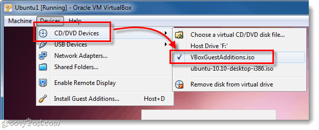 Ubuntu dvd cd urządzenie wybierz vboxguestadditions.iso
