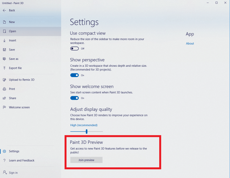 Program podglądu aplikacji Windows 10