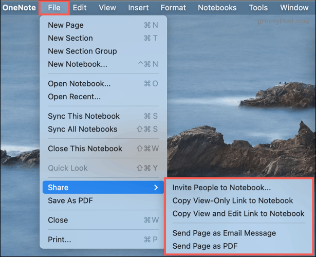 Opcje udostępniania w programie OneNote na komputerze Mac