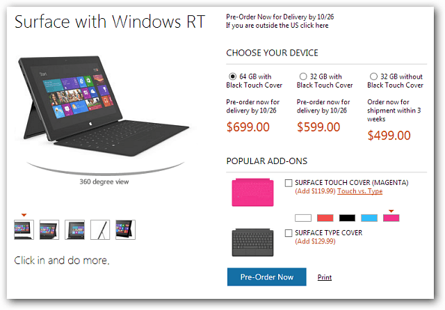 Microsoft ogłasza ceny tabletów Surface RT, dostępne w przedsprzedaży