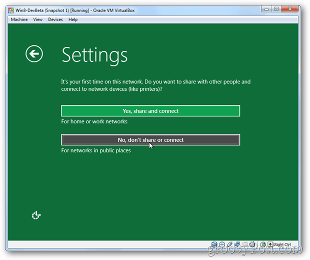 VirtualBox Windows 8 zainstalować instalację Udostępnij udział czy nie udostępnić ustawienia?