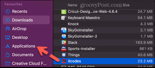przeciągnij xcodes do folderu aplikacji