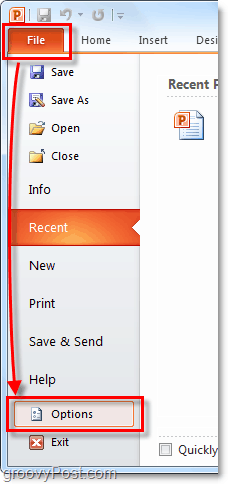 przejdź do menu opcji w pakiecie Office 2010