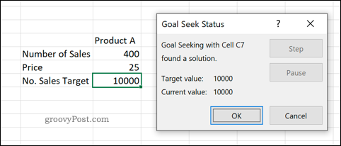 Podgląd narzędzia Szukanie celu w programie Excel
