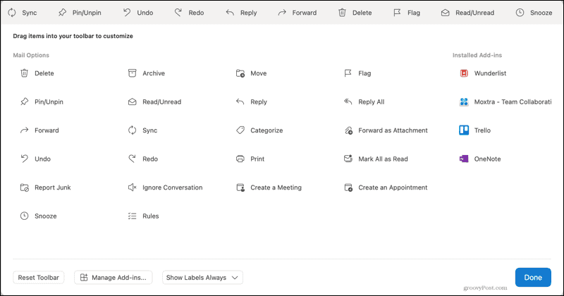 Pasek narzędzi skrzynki pocztowej w Outlooku
