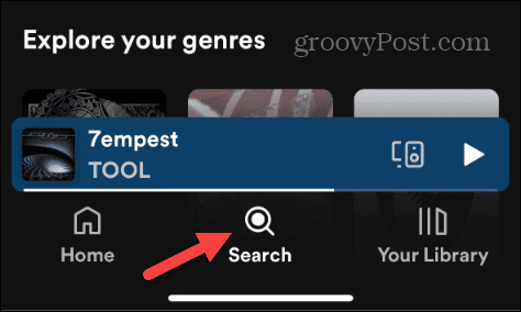 przycisk wyszukiwania Spotify Mobile