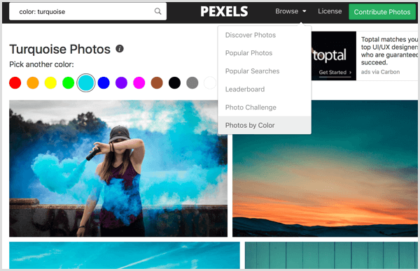 Pexels sortuje zdjęcia według koloru