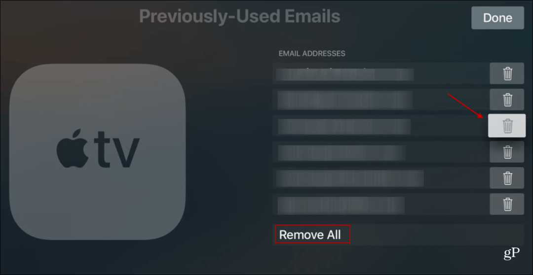 Usuń wcześniej używane wiadomości e-mail Apple TV