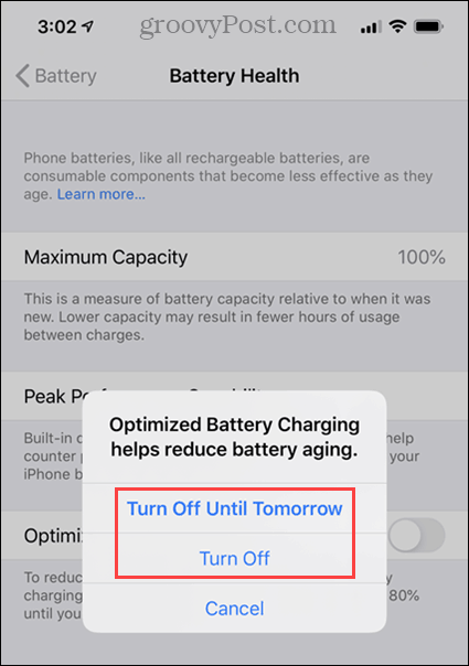 Wyłącz opcje zoptymalizowanego ładowania baterii w telefonie iPhone