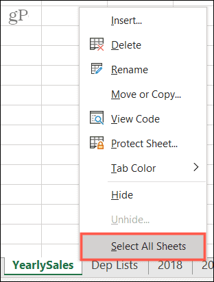 Wybierz wszystkie arkusze w programie Excel