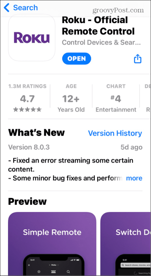 Aplikacja Roku na iOS