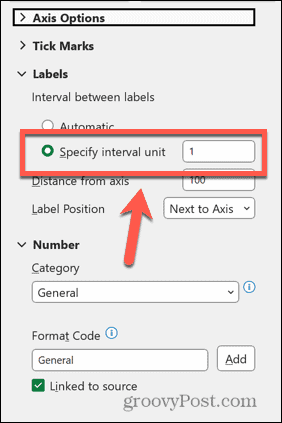 interwał etykiety programu Excel