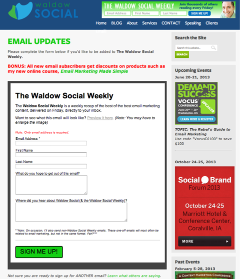 aktualizacje e-maili społecznościowych Waldow