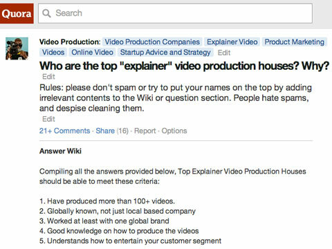 Lista domów zajmujących się produkcją wideo objaśnienia na Quora