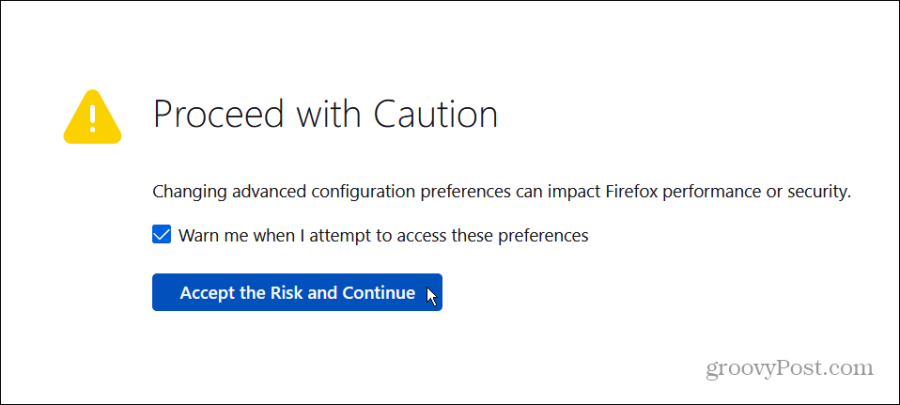 zaakceptuj ryzyko związane z konfiguracją przeglądarki Firefox