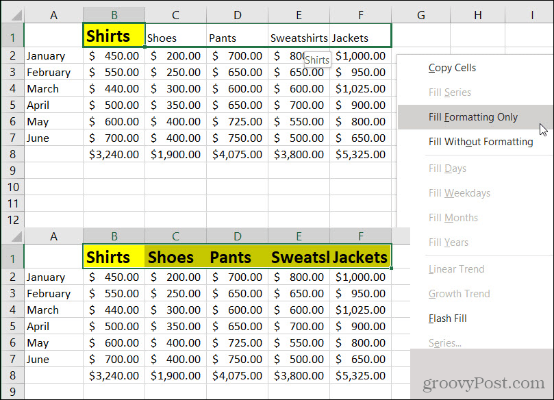 Formatowanie autouzupełniania programu Excel