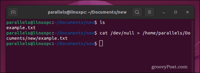 Opróżnij plik w systemie Linux za pomocą polecenia cat