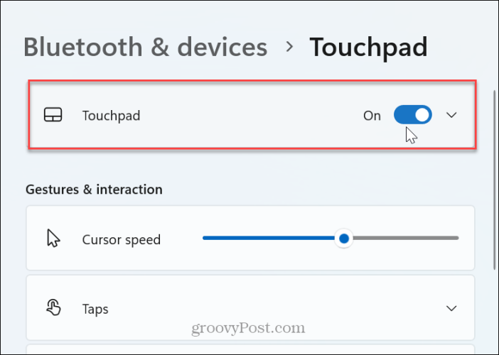 wyłącz touchpad