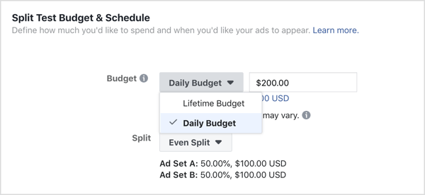 Wybierz budżet dzienny jako budżet reklamowy