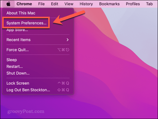 Otwórz menu Preferencje systemowe na Macu