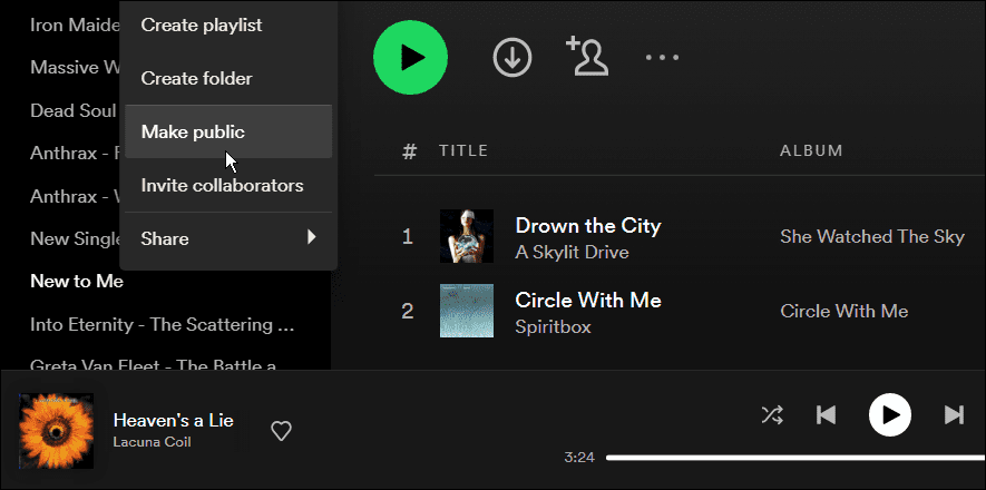 Ustaw playlistę jako prywatną w Spotify