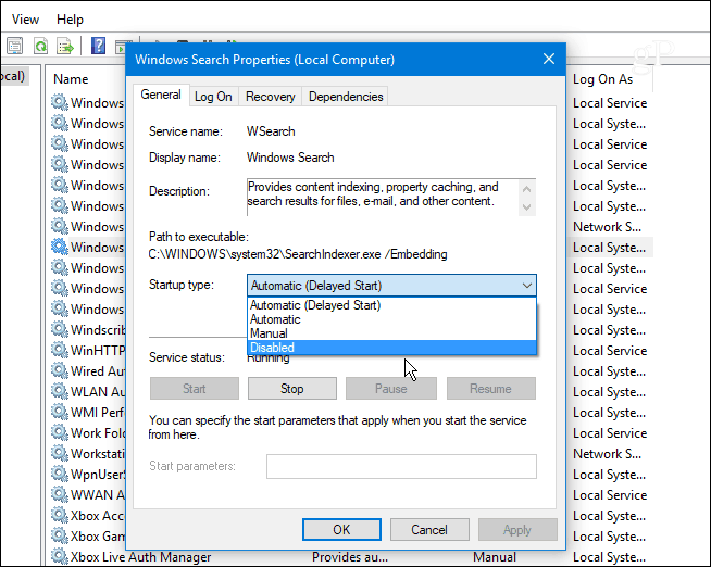 2 Wyłącz usługę wyszukiwania systemu Windows Windows 10