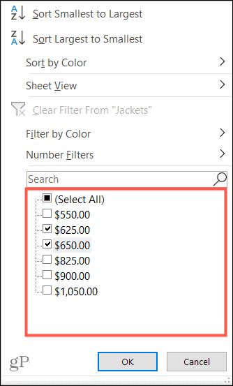 Filtruj według wartości w programie Excel