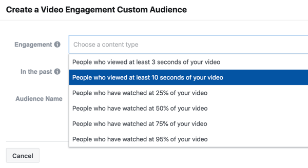 Jak promować swoje wydarzenie na żywo na Facebooku, krok 9, utwórz kampanię wideo angażującą ludzi, którzy obejrzeli co najmniej 10 sekund Twojego filmu