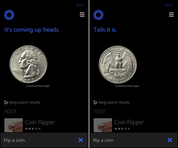 Cortana Rzuć monetą