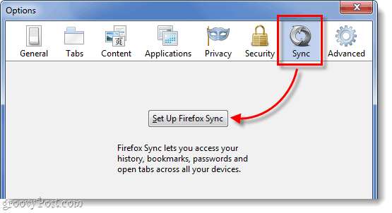 Karta Synchronizacja w przeglądarce Firefox 4 w celu skonfigurowania synchronizacji