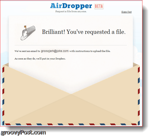 AirDropper Dropbox - plik został wysłany
