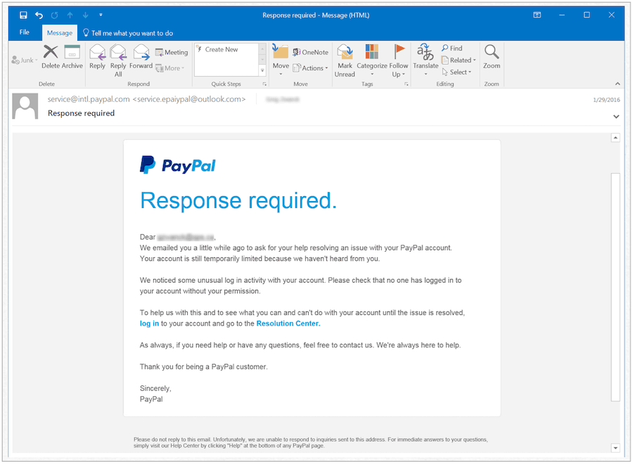 Fałszywe powiadomienie PayPal