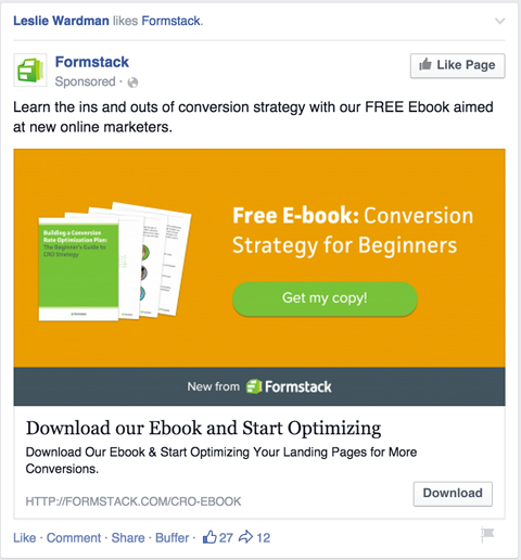 Formstack Lead magnes w reklamie na Facebooku