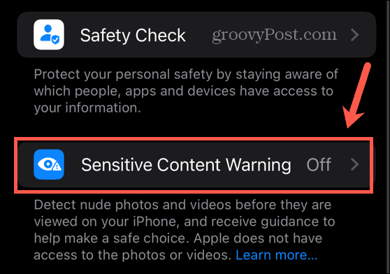 ustawienia ostrzeżeń o poufnych treściach w iOS