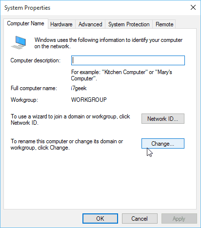 Właściwości systemu Windows 10 Nazwa komputera