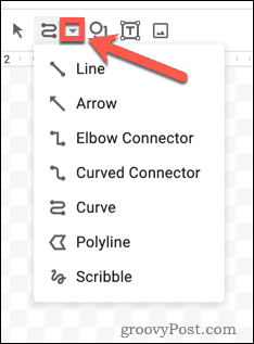 Wybór narzędzia linii w Dokumentach Google