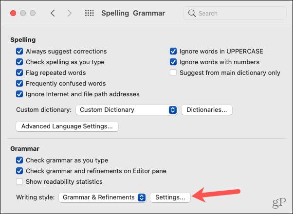 Opcje Mac Word, ustawienia gramatyki