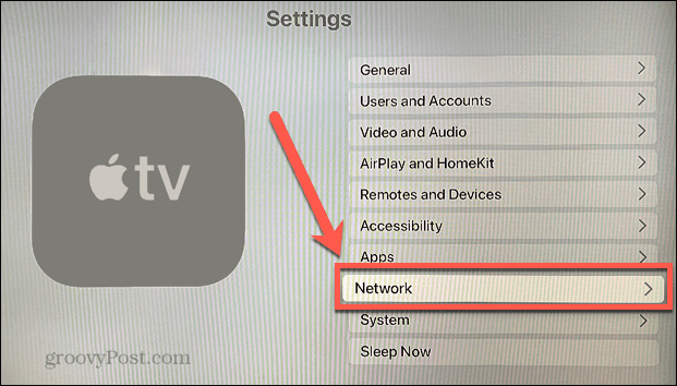 menu sieci Apple TV